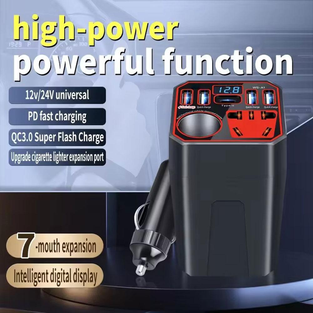 Car Power Inverter 12V / 24V to 220V Multi-Functional Power Converter LED Display Multi-Functional Car Socket Fast Charger