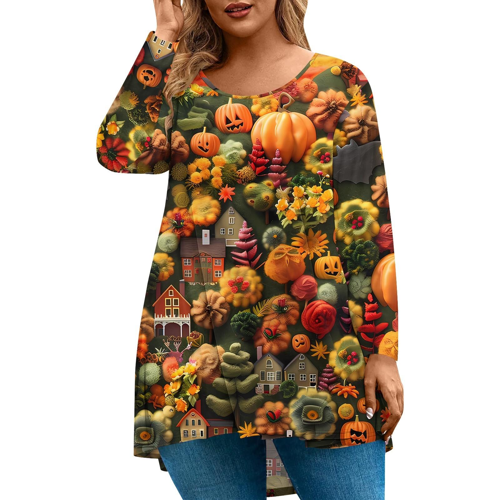 

Women s Fashion Large Size Round Neck Long Sleeve Casual Halloween Print Loose Pullover Top XXXXL