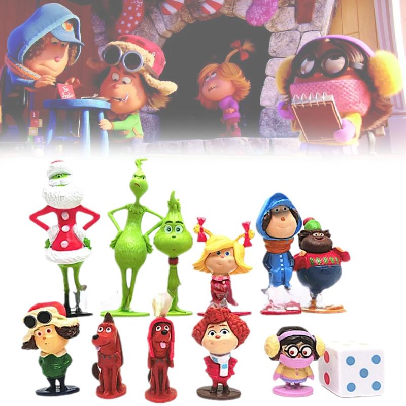 12 Entzückende Grinch-Figuren Weihnachten Thema Grüne Fellcharaktere Sammlerdeko