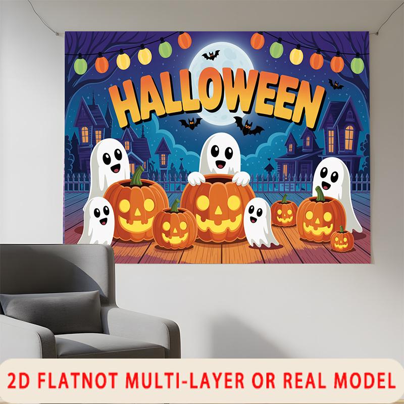 Party Backdrop Halloween Flat Spooky Ghost Pumpkins Multi Layered Celebrations Celebration Photo Booth Front Door Decor