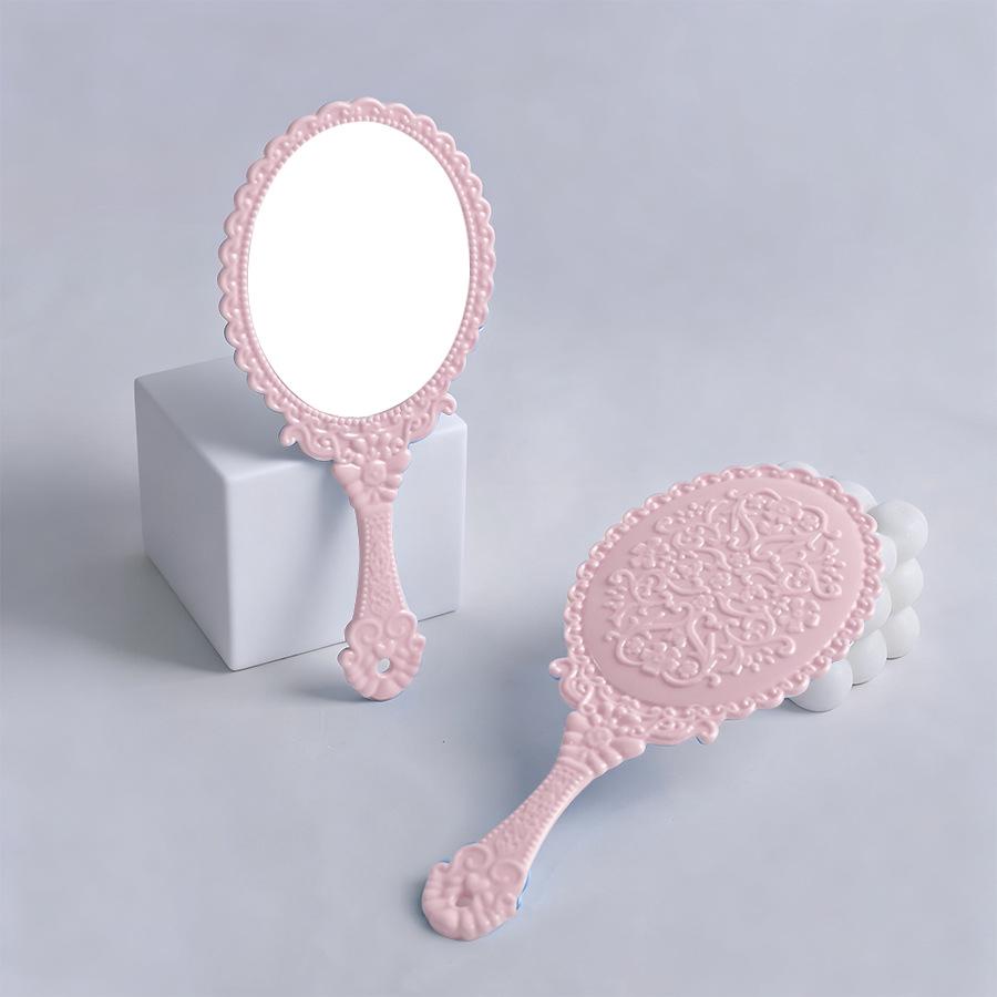 Large Retro Rose Gold HD Handheld Makeup Mirror - Portable Vanity Mirror with Electroplated Finish