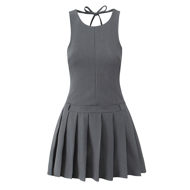 Motel American vintage Gyaru Preppy Sleeveless Backless Dress Slim fit Slimming Backless Pleated Black Dress