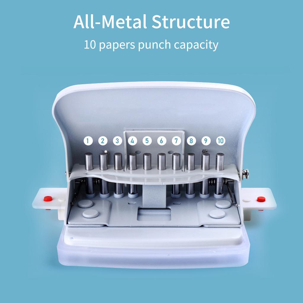 KW triO 10 Hole Paper Punch Handheld Metal Puncher Support Multiple 20 26 30 Hole Punching 10 Sheet Capacity 5.5mm Aperture for A4 A5 B5 Notebook Scr