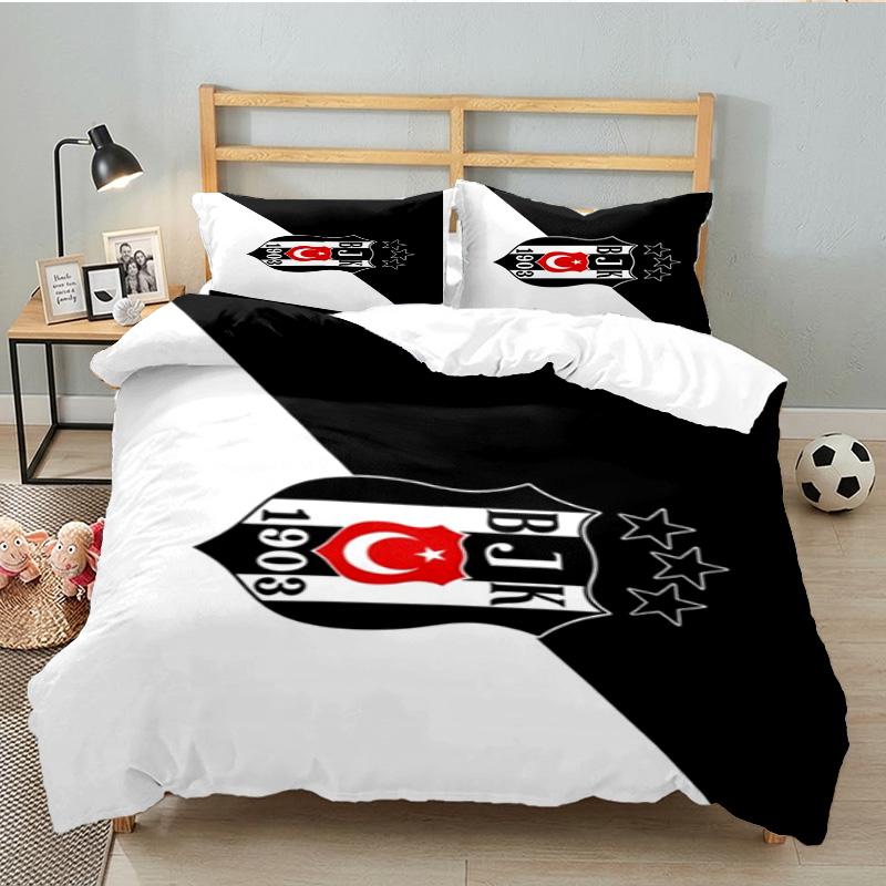Besiktas Istanbul Voetbalclub 3-delige beddengoedset, Ideaal voor 1 dekbedovertrek en 2 kussenslopen, Perfect voor fan cadeau, Ideaal voor Slaapkamer, Studentenkamer