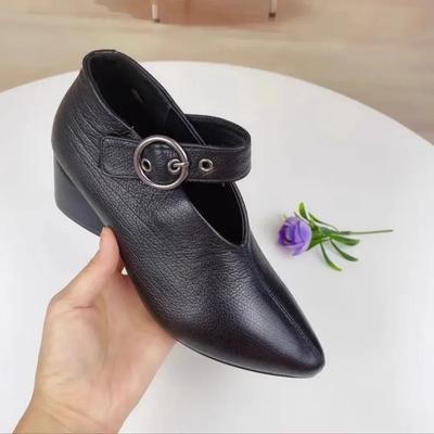 Women 2024 Autumn New Style Pointed Retro Solid Color Ladies Loafers Casual Thick Bottom Genuine Leather Women Mom Shoes