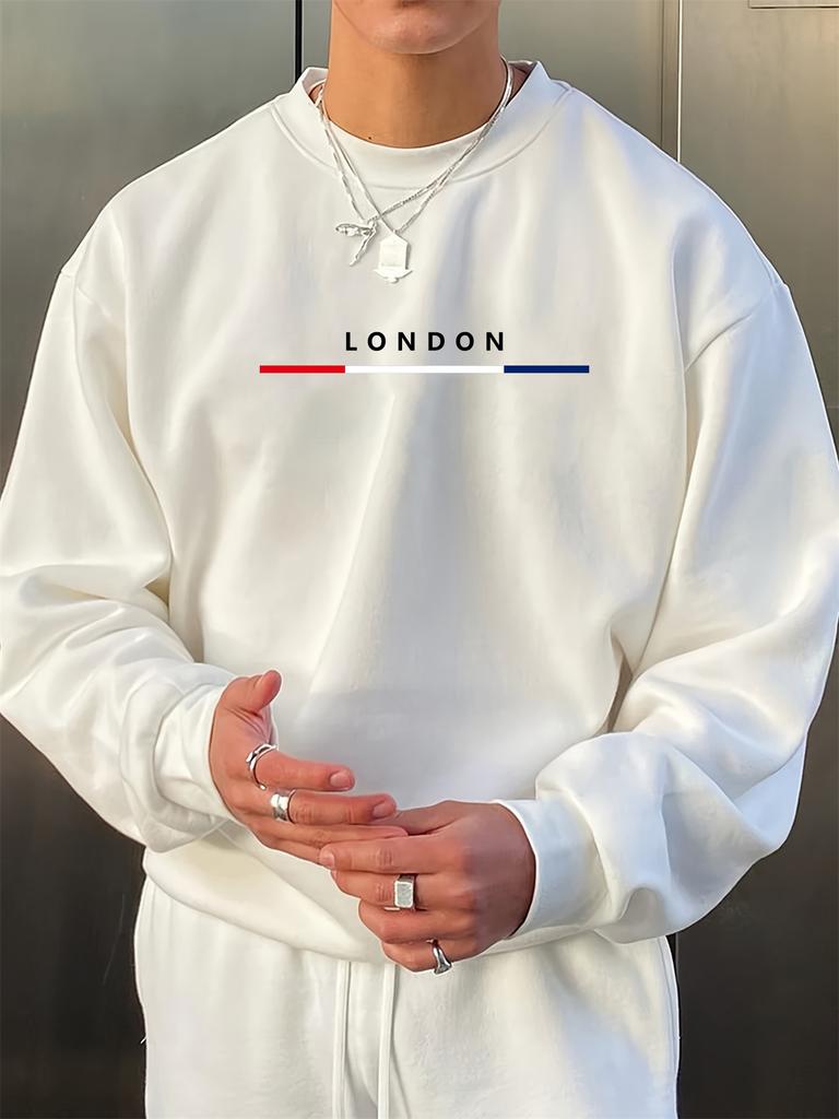 Fashionable Casual Loose LONDON Letter Pattern Printed Men's Autumn and Winter Long Sleeved Round Neck Sweatshirt