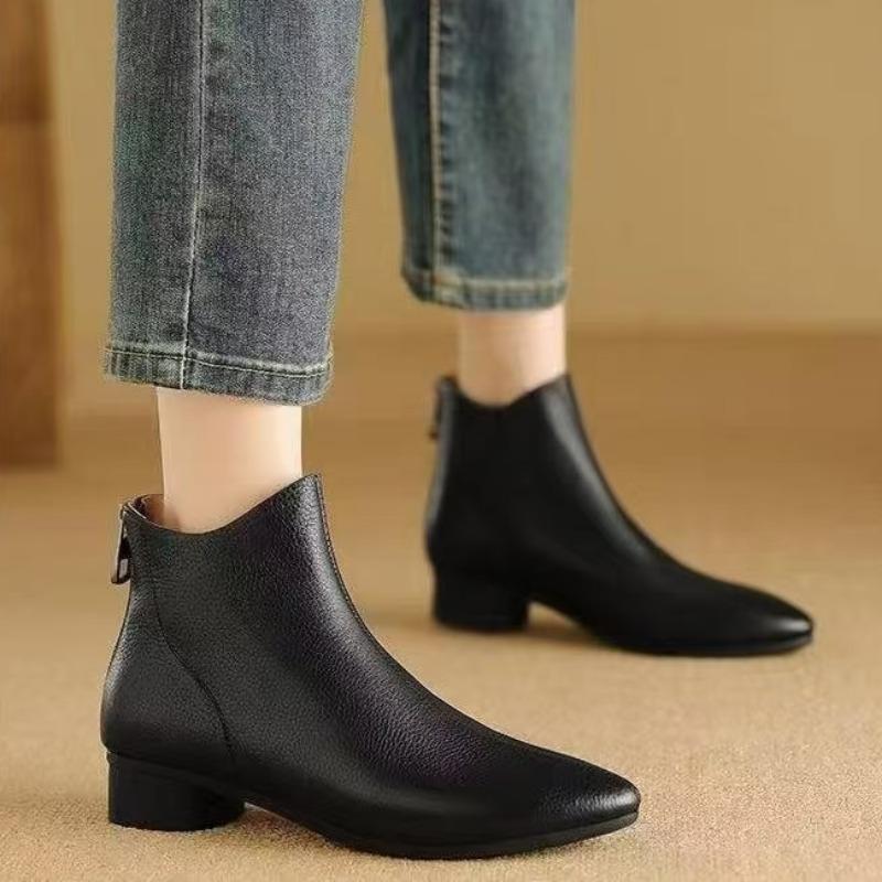 Fashion Pointed Toe Ankle Boots Women Elegant Mid Heels Leather Shoes 2026 Trend Pumps Winter Cozy Large Size Chunky Botas Mujer