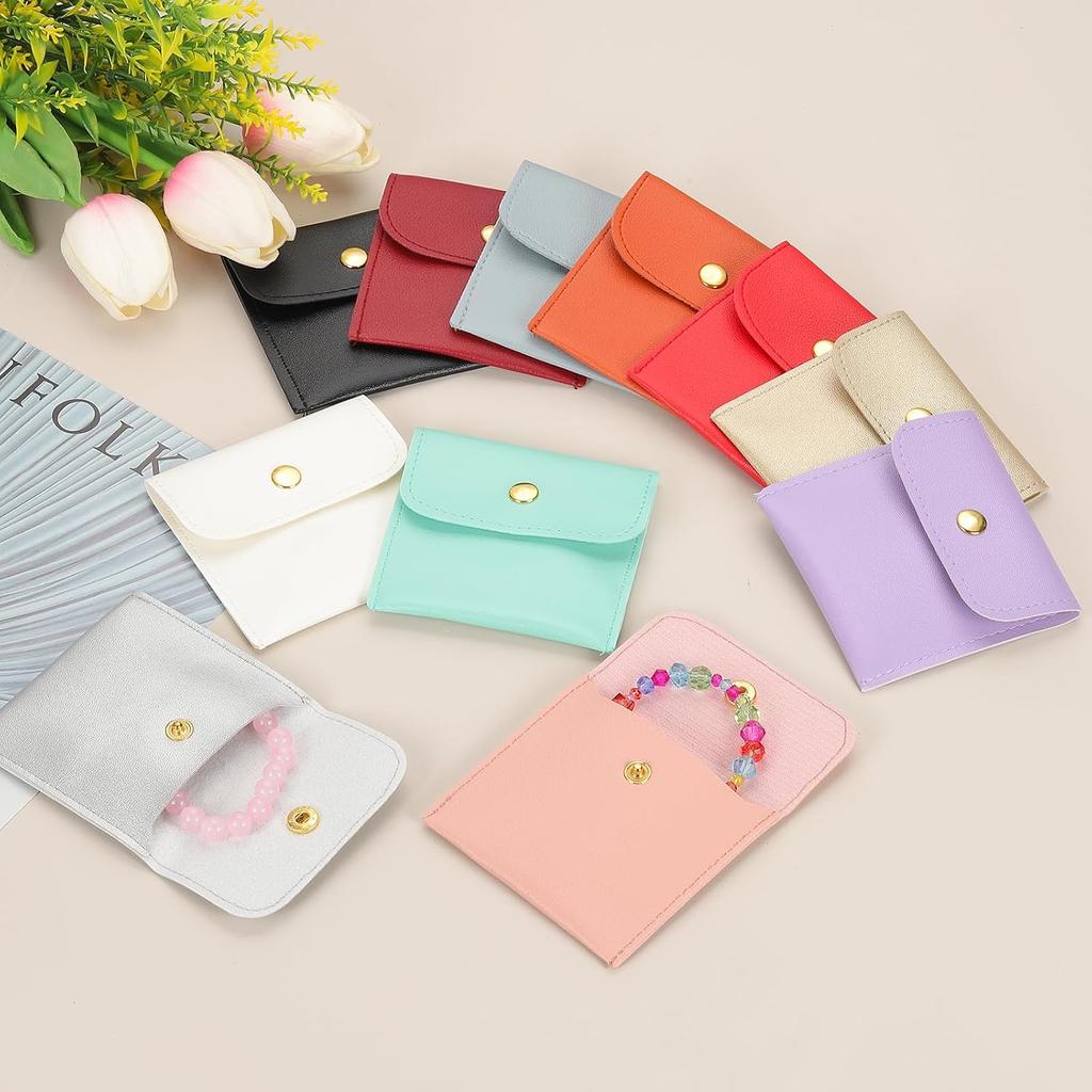6/12 PCS Premium PU Leather Jewelry Pouch – Square Snap Button Travel Case for Earrings, Rings & Necklaces, Compact Organizer