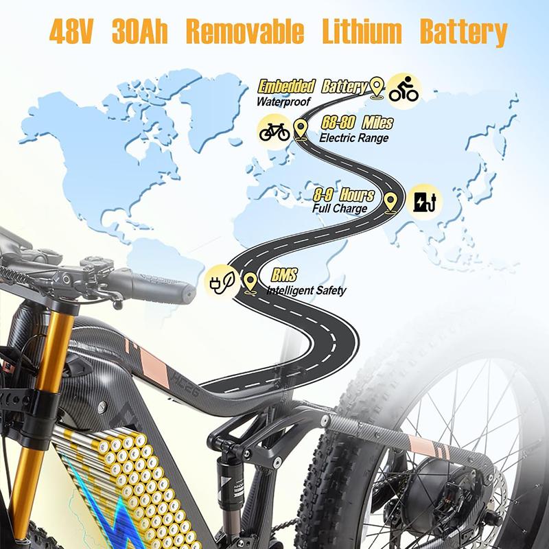 BURCHDA HC26 3000W elektrické horské kolo s duálním motorem, 48V 30Ah baterie, 26palcové elektrické horské kolo pro muže, elektrické městské kolo 120KM