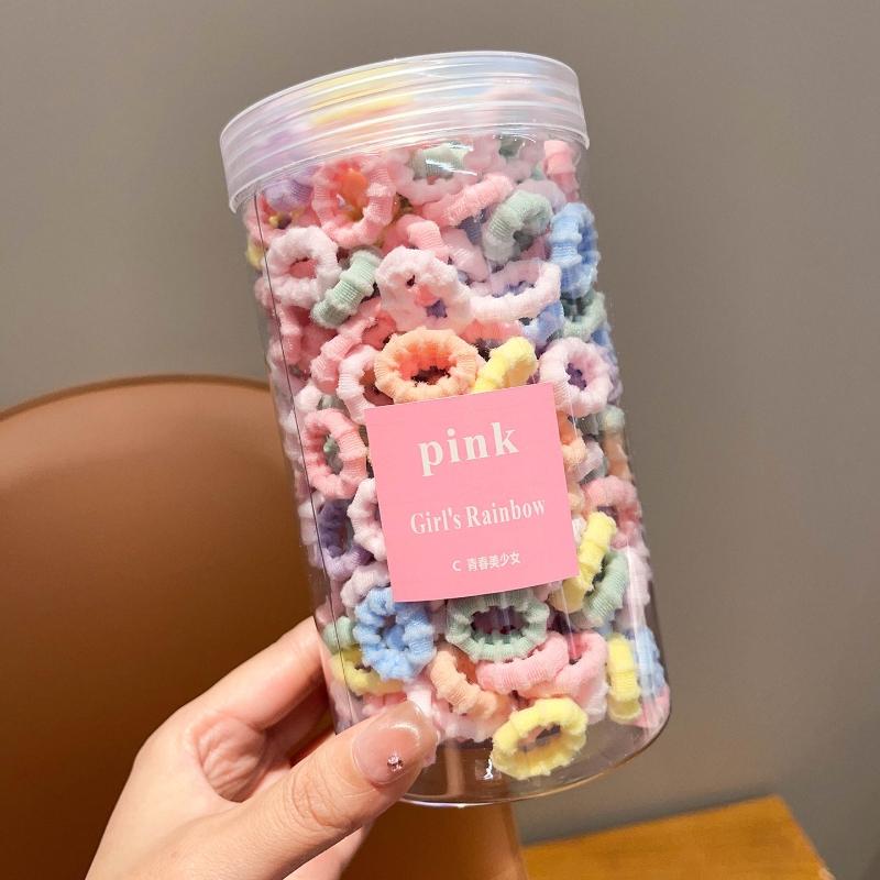 200pcs/set Girls Fluffy Hair Tie Jars Soft Textured Small Scrunchies Perfect Daily Hairstyling Cute Hair Bands Ponytails Adorable Vibrant Hair Tie