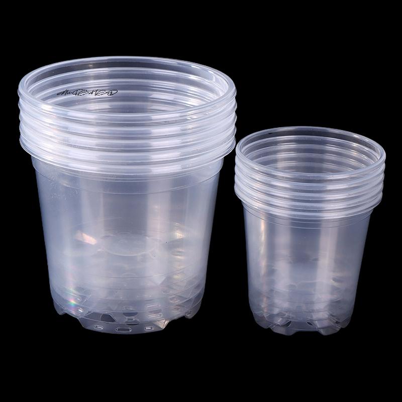 5Pcs Transparent Plastic Flower Pots with Drainage Holes for Gardening - Root Growth Visibility And Water Damage Protection