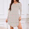 Women's Long-sleeved T-shirt Dress With Round Neck, Knee-length, Loose Fit, Casual And Pockets
