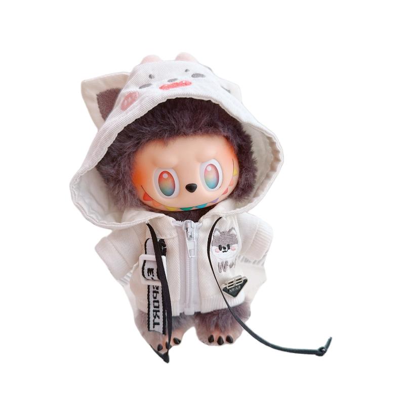 For 15/17cm Cute Labubu Doll Clothing Cool Handsome Wolf Hoodie Coat Glasses Collar Trendy Doll Clothing Toy Accessories Gifts