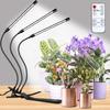 Luz de Crescimento LED com Clipe para Plantas, Cabeça Tripla com Pescoço de Ganso Flexível, Temporizador Automático de 4/8/12 Horas, Espectro Completo, 3 Modos, 10 Níveis de Intensidade, para Inter