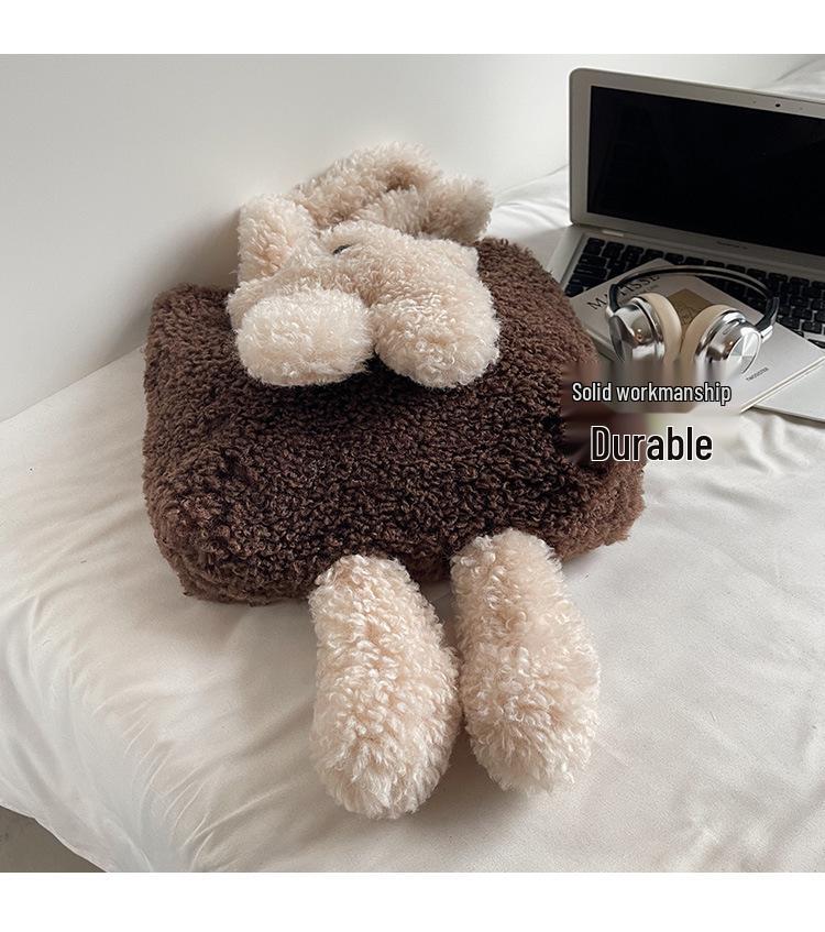 Damvinterhandväska i plysch med nallebjörnstema: Mångsidig Axelväska med Stor Kapacitet