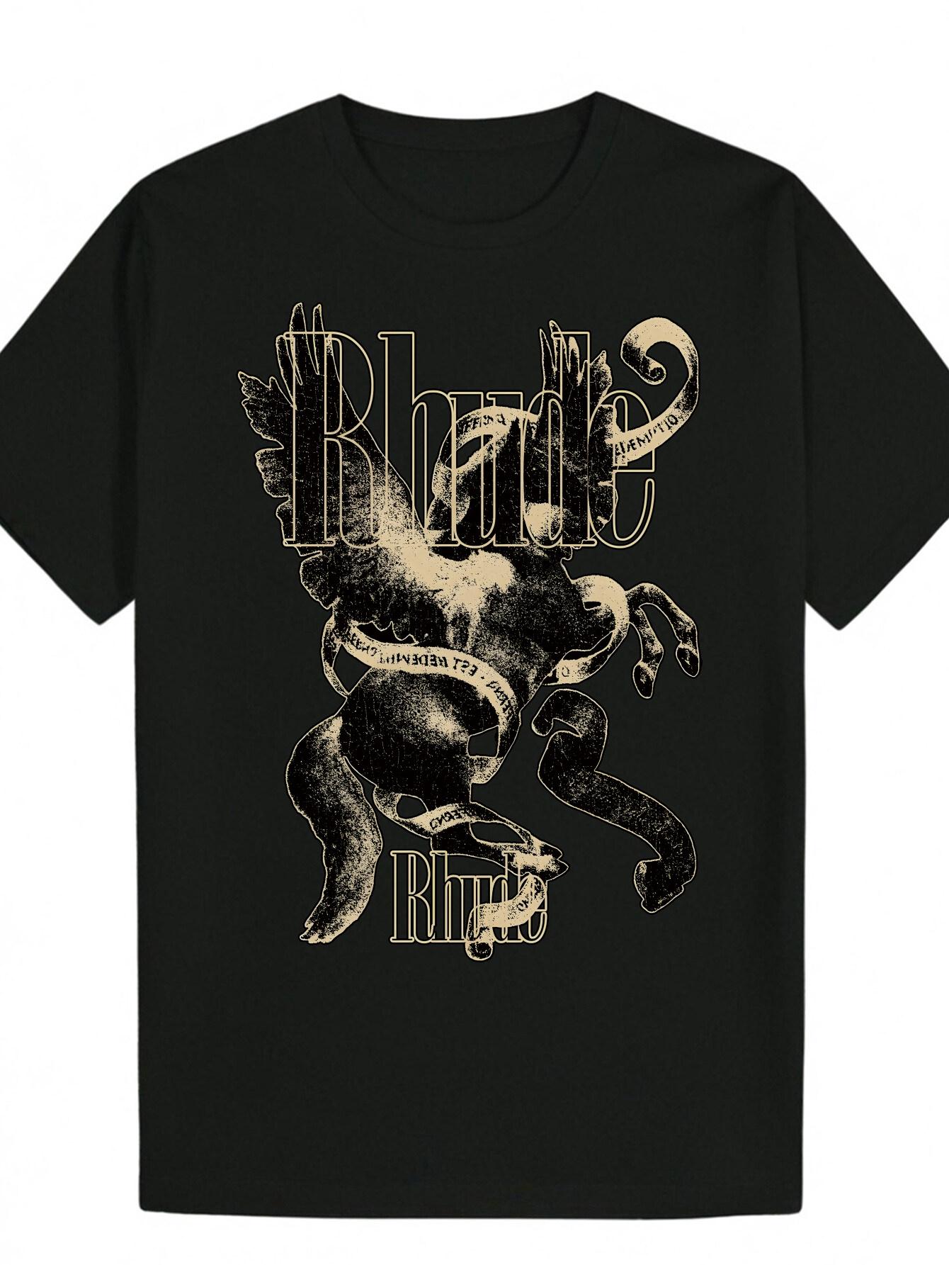 Polyester T-shirt with Bold  BLID  Animal Graphic - Black Round Neck Tee S