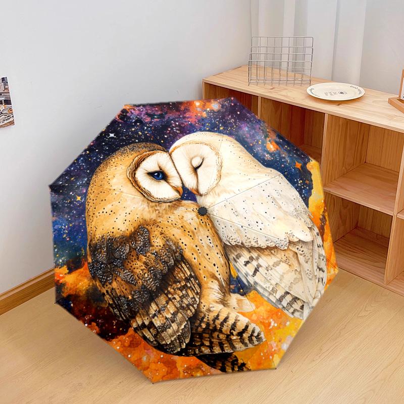 1 PC Automatic Folding Umbrella - Owls Pattern, Portable & Foldable Design with 8 Ribs, Christmas Birthday Gifts