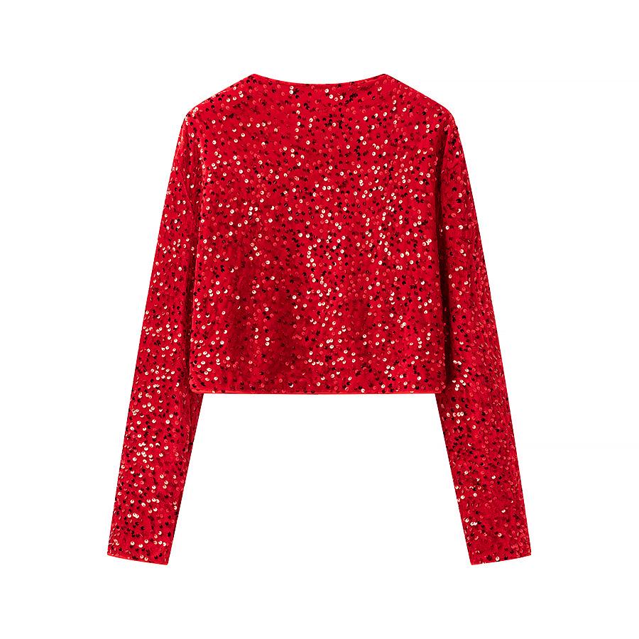 2025 Spring Women's European & American Style Versatile Bow Sequin Top