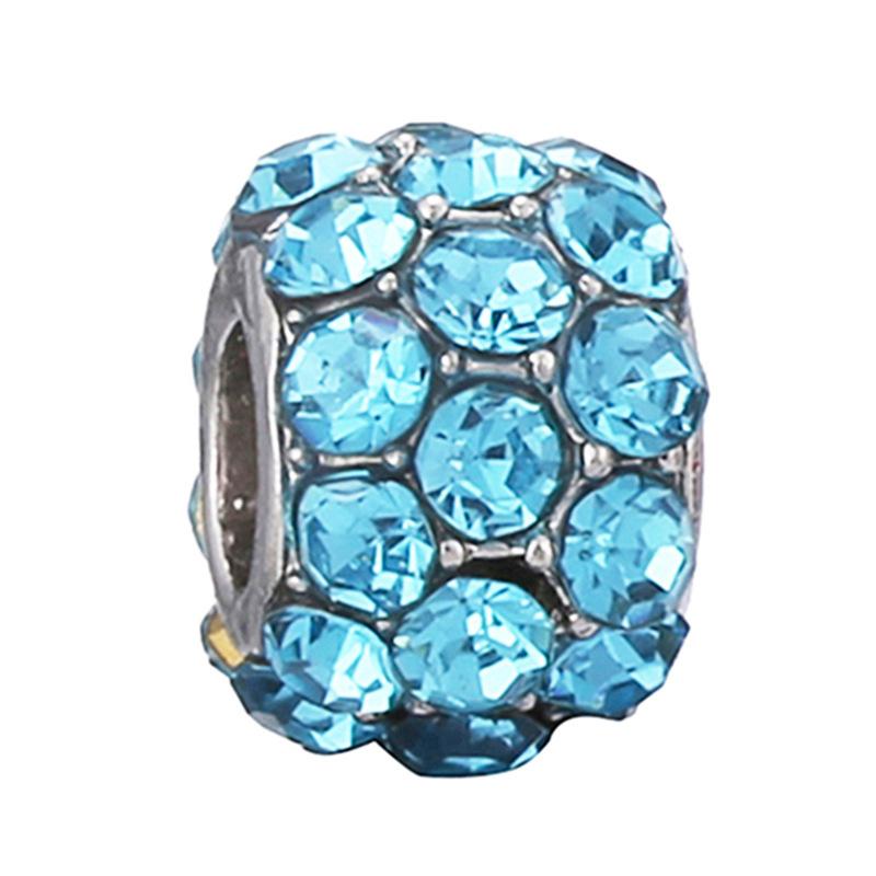 New Silver Plated Blue Diamond Alloy Large Hole Charm Beads For DIY Bracelet Necklace Jewelry Accessories Gifts