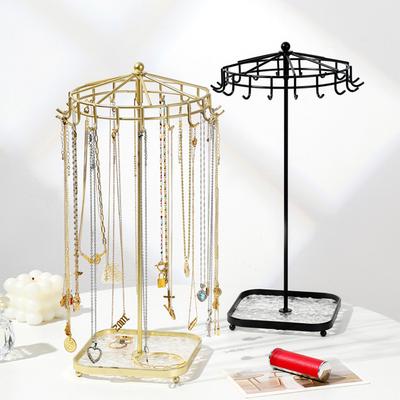 Rotating Jewelry Holder Rack Iron Art Display Stand with Hooks for Necklaces Earrings Bracelets Rings Multifunctional Organizer