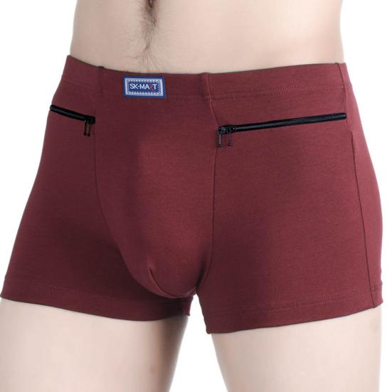 Anti-theft Zipper Pockets Mid-rise Seamless Elastic Men Panties Solid Color U-Bump Male Shorts Briefs Daily Wear