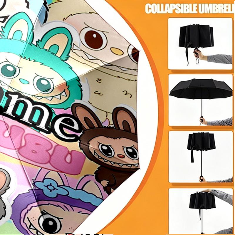 Custom Name Personalized Labubu Print Umbrella, Auto Open Close, 8‑Rib Sturdy Frame, Commute Camping Hiking Use, Birthday Gift