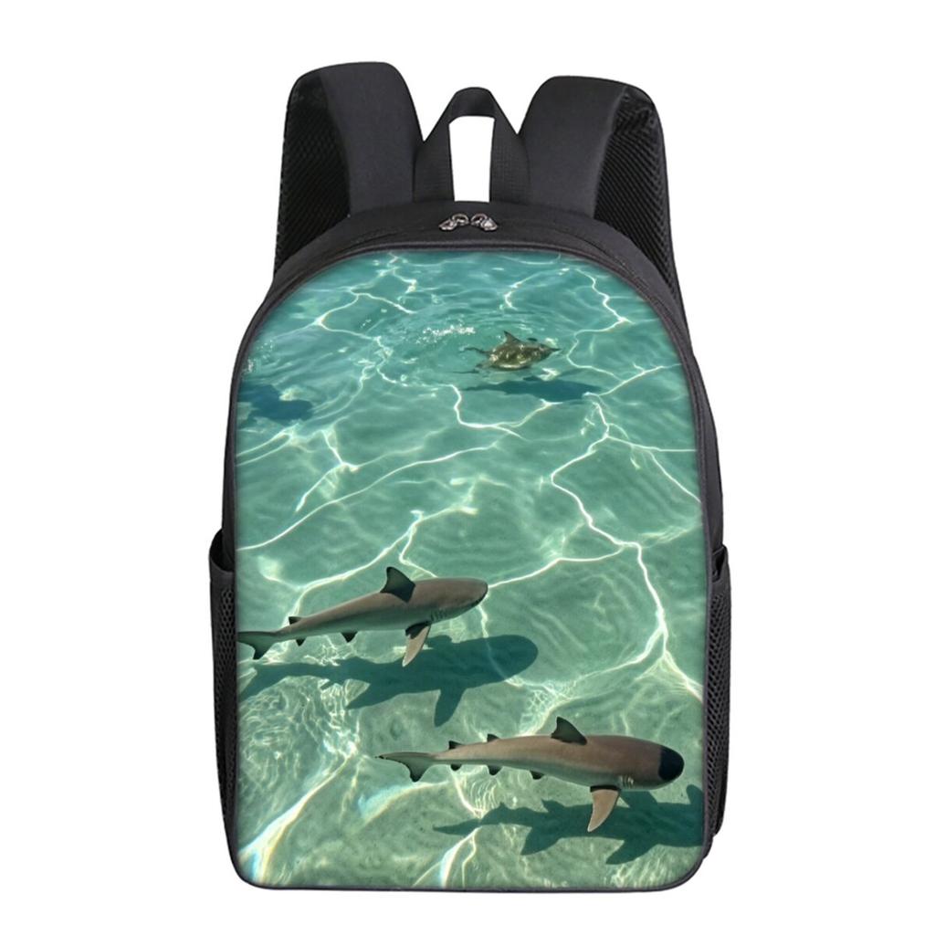 Shark Marine Print Single Layer Backpack Simple Style for Boys/Girls Children Best Gifts 2D Flat Cartoon School Bags
