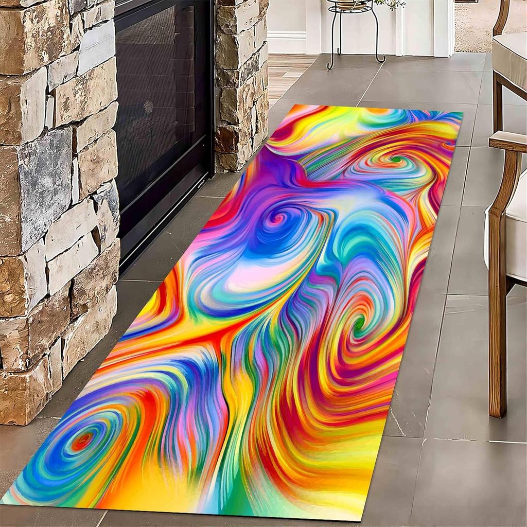 Color Abstract Vortex Runner Rug Soft Non-slip Home Floor Decor Carpet for Hallway Playroom Living Room Bedroom Decor Mat