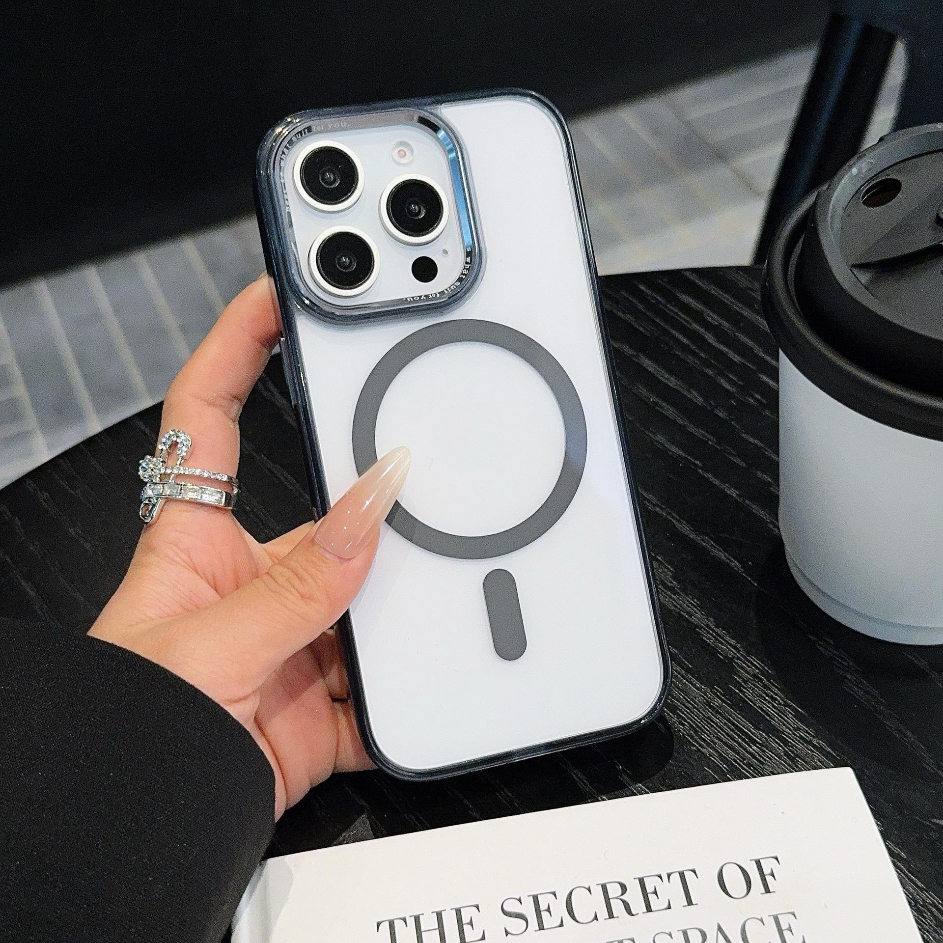 

Подходит для Apple 16Promax, Высокопрозрачный ПК Чехол для телефона, Сильное магнитное притяжение, iPhone15 с металлическим кольцом для объектива iPhone11Promax серый