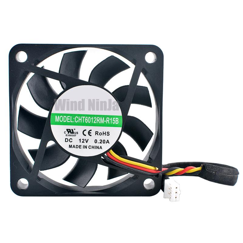 

CHT6012RM-R15B 6см 60мм вентилятор 60x60x15мм DC12В 0.20А 3-pin Осевой вентилятор охлаждения для импульсного блока питания Fixed Color чёрный