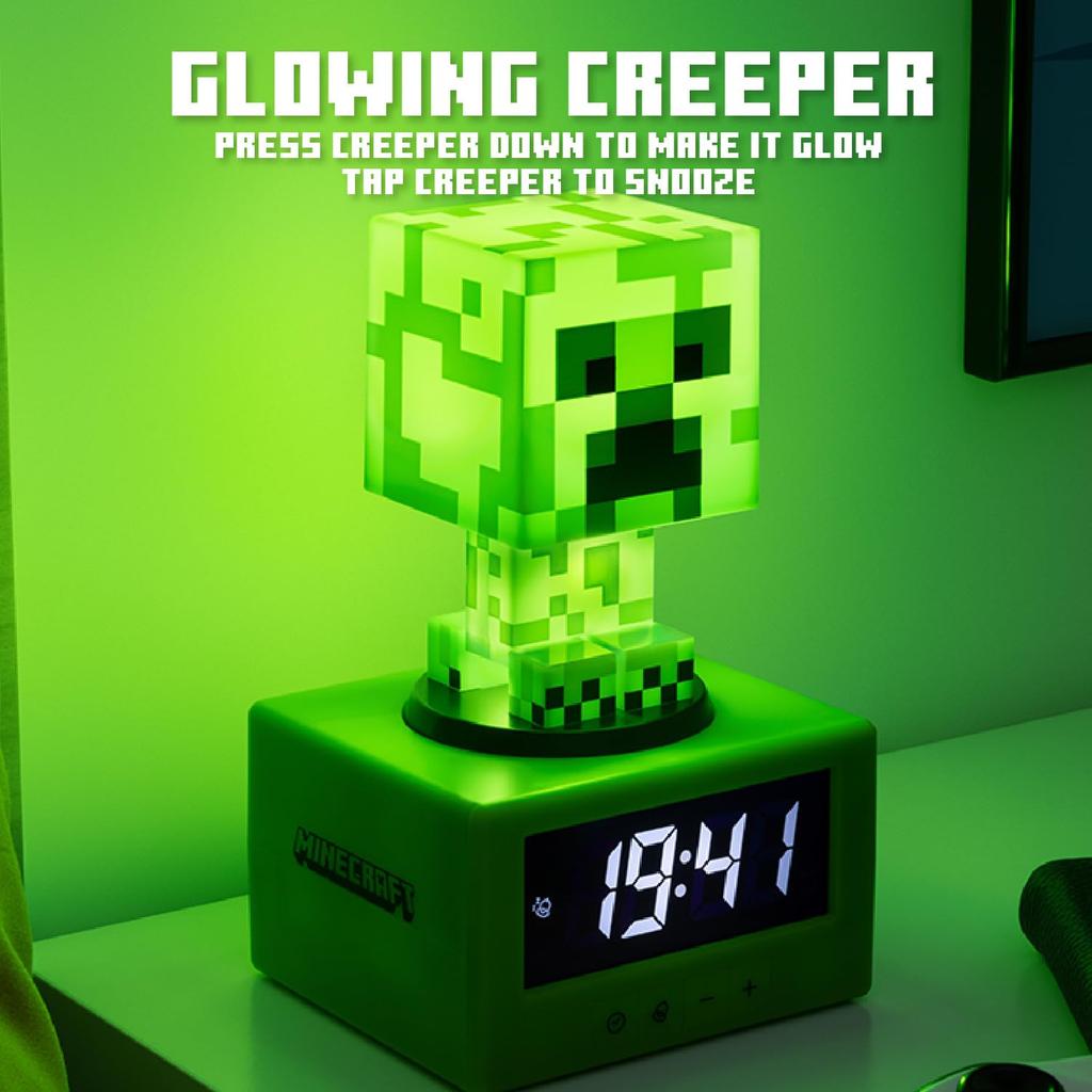 Paladone Minecraft Creeper Alarm Clock - Officially Licensed, In-Game Music & Night Light, for Kids & Tweens, Game Room Accessories