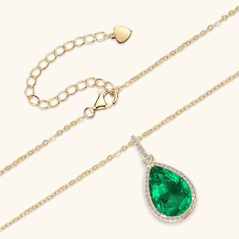 Silvere Glam Water Drop Emerald Pendant, A High-end Design For Girls, S925 Pure Silver Plated With K Gold Pendant