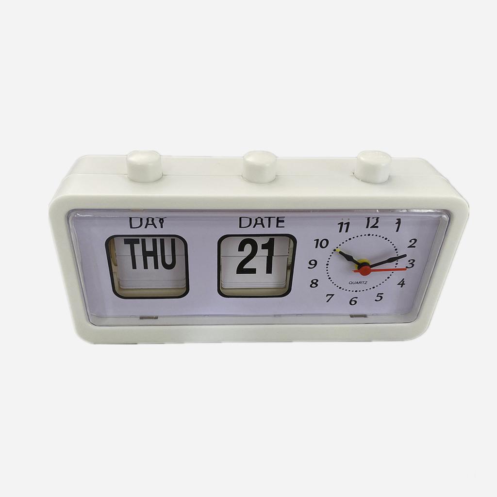 Desk Table Alarm Clock Manual Jump Calendar Desktop Alarm Clock for Study Room Office White