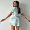 Butterfly Printed Home Wear for Women - Mesh Fabric, Breathable, Comfortable, Casual Short-sleeved Shorts Set