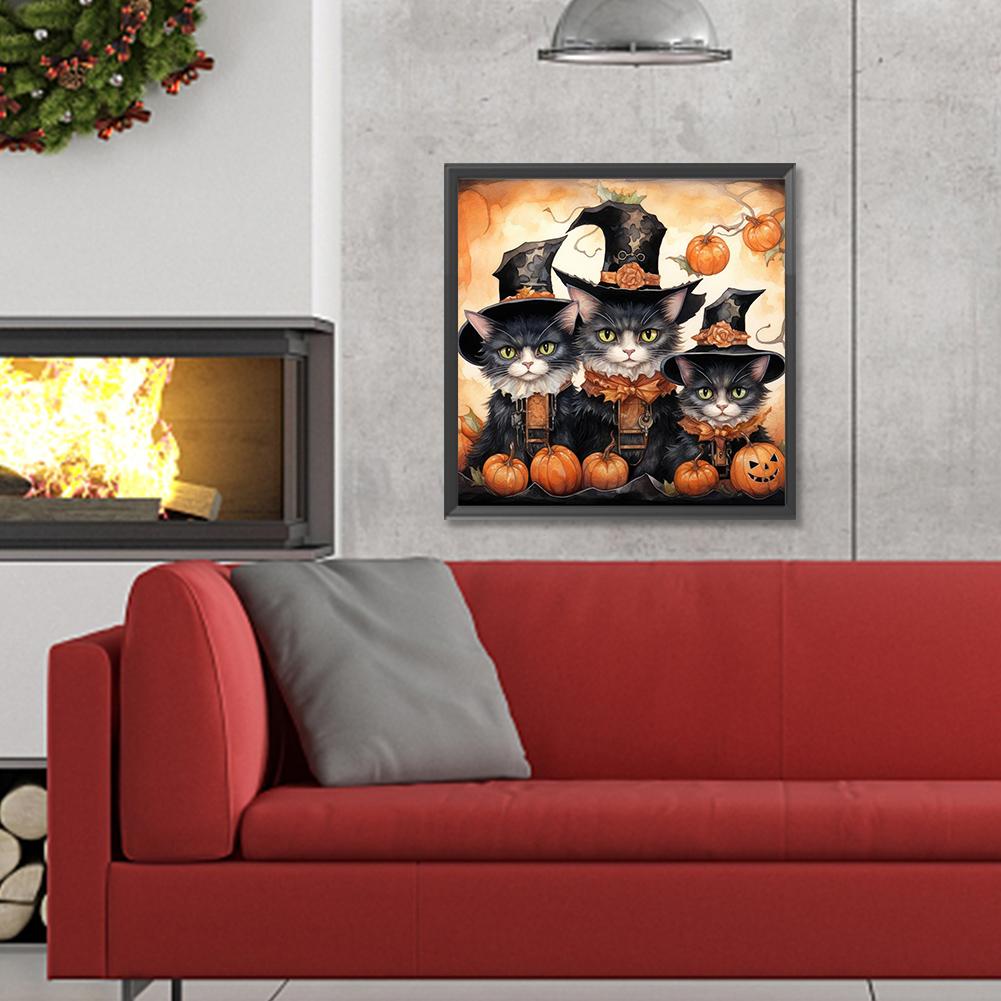 5D DIY Full Round Drill Diamond Painting Halloween Cat Pumpkin Kit Home Decor
