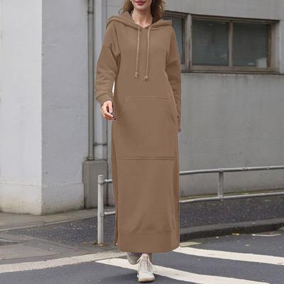 Moda Donna Felpe Abiti Manica Lunga Autunno Tinta Unita Felpa Abito Inverno Casual Felpa con Cappuccio Abito Prendisole Vestaglia Donna
