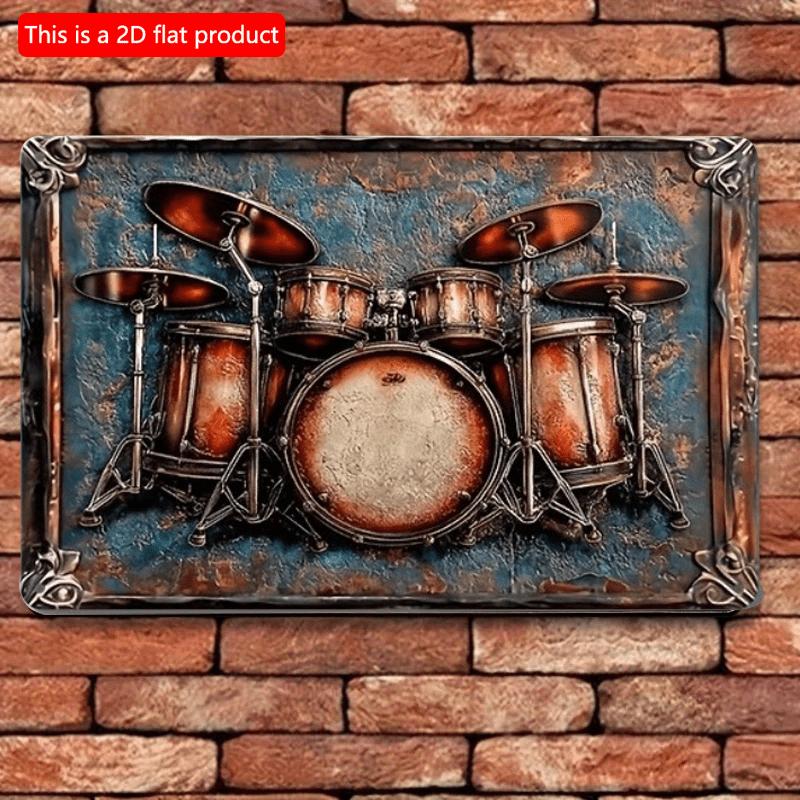 2d Flat 30*20cm, Vintage Drum Set Wall Art, Boho Style Decorative Wooden Sign, Multipurpose, for Living Room, Home Decor, Home Kitchen Garden, Bedroom