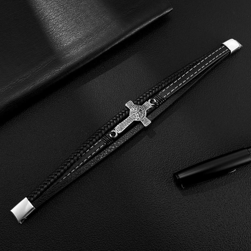 Personalized Bracelet Men's Stainless Steel Creative Multi Layer Weaving Cross Titanium Leather