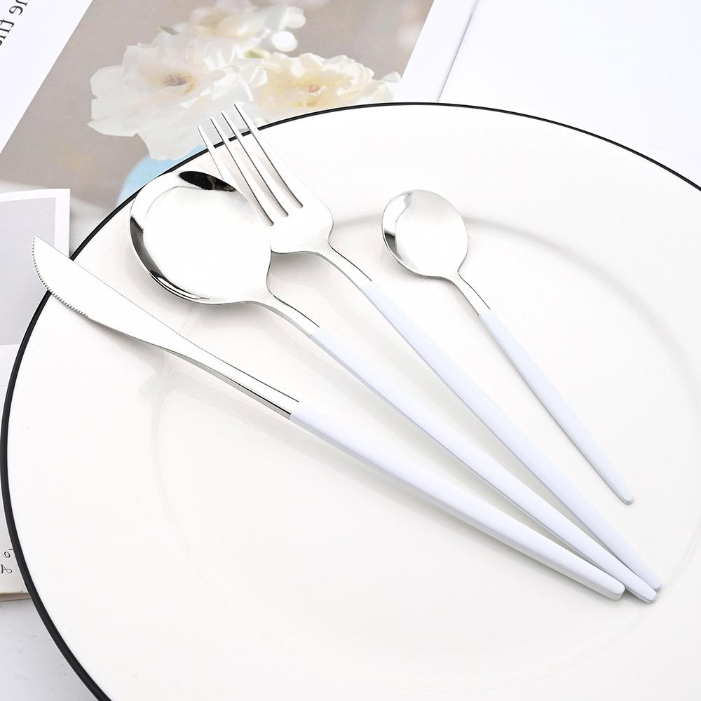 JANKNG Western 24pcs Dinnerware Set Stainless Steel Cutlery Set Black Knife Fork Spoon Silverware Set Flatware Set Tableware Set