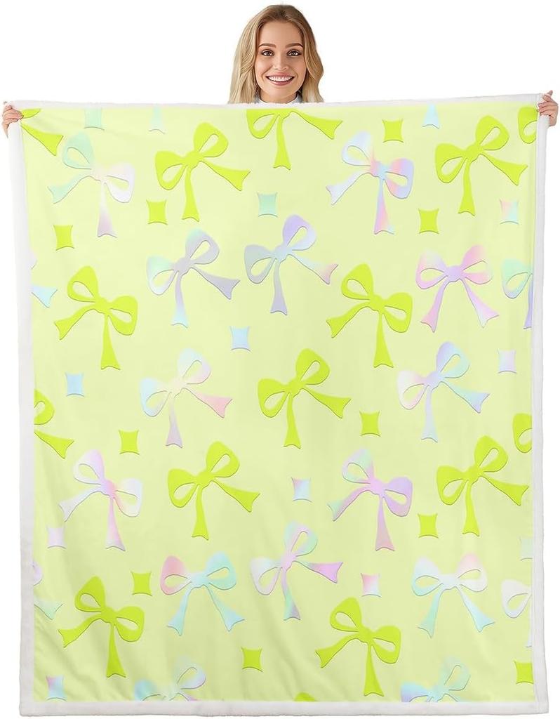 GUOYU Blanket Bow Sherpa Throw Blanket for Couch Bowknot Super Soft Cozy Fleece Dreamy Princess Style Blanket for Winter Plush Throw Pink Bow