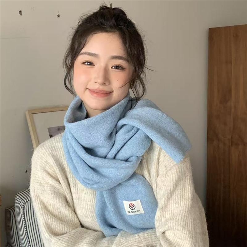 New Korean Style Knitted Solid Color Scarf for Women Autumn and Winter Wool Blended Wool Soft and Versatile Student Scarf