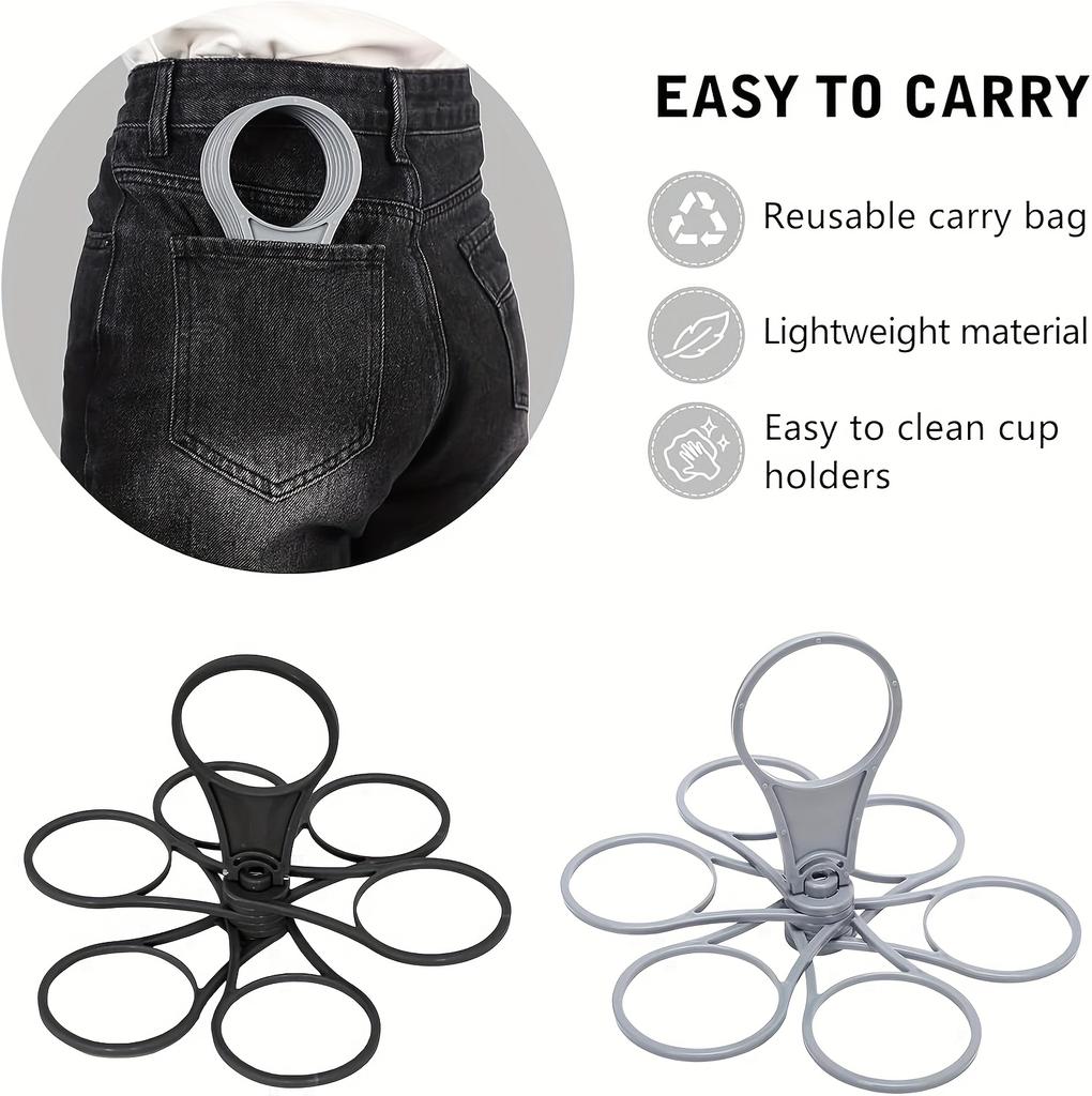 2PC Folding Cup Holder 6-layers Rotatable Portable Reusable Pocket sized Tea Wine Water Beverage Stand Six Cup Coffee Cup Holder