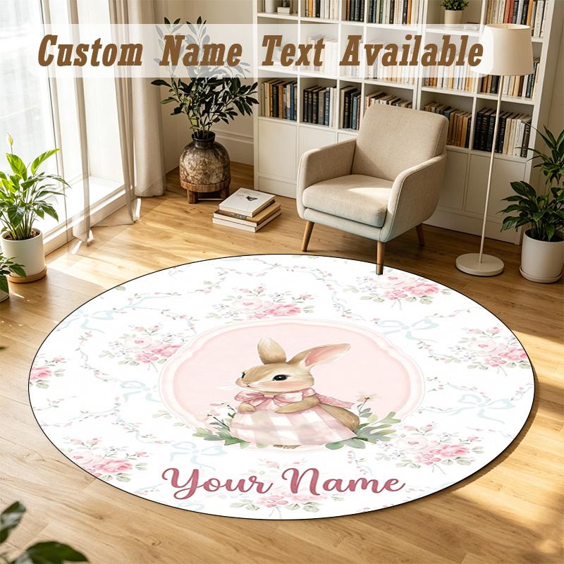 Round Rug Custom NamePeter Rabbit Pattern Non Slip Carpet Home Floor Decor