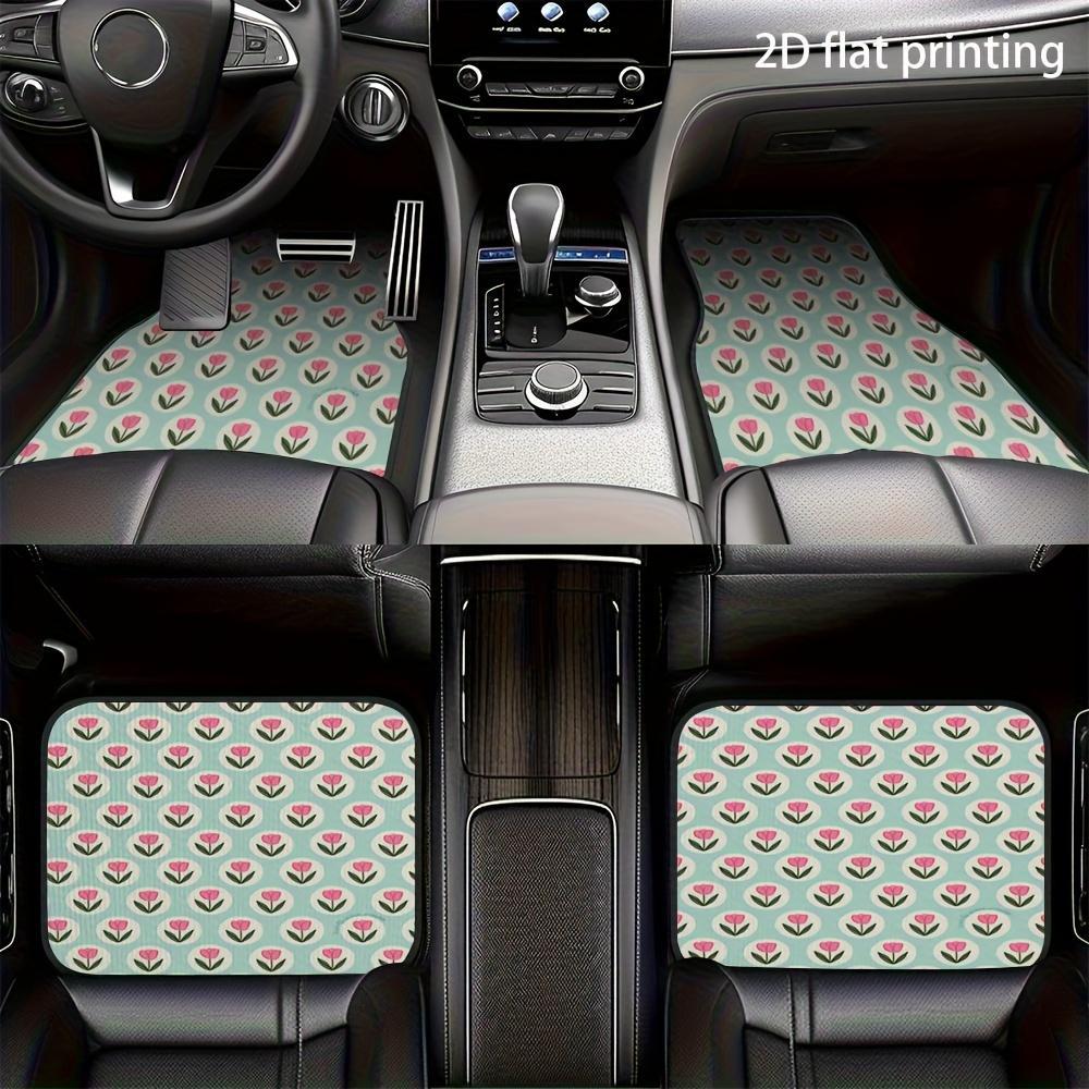 4pcs Car Floor Mats, Pink Tulip Vase Pattern Universal Fit Polyester Material For Front And Rear Seat Accessories Interior Decor