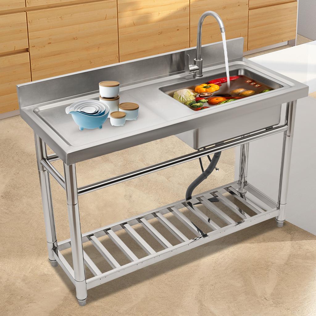 Stainless Steel Kitchen Sink Free Standing W/ Adjustable Feet, Commercial Restaurant Sink, 201 Stainless Steel Single Bowl Sink
