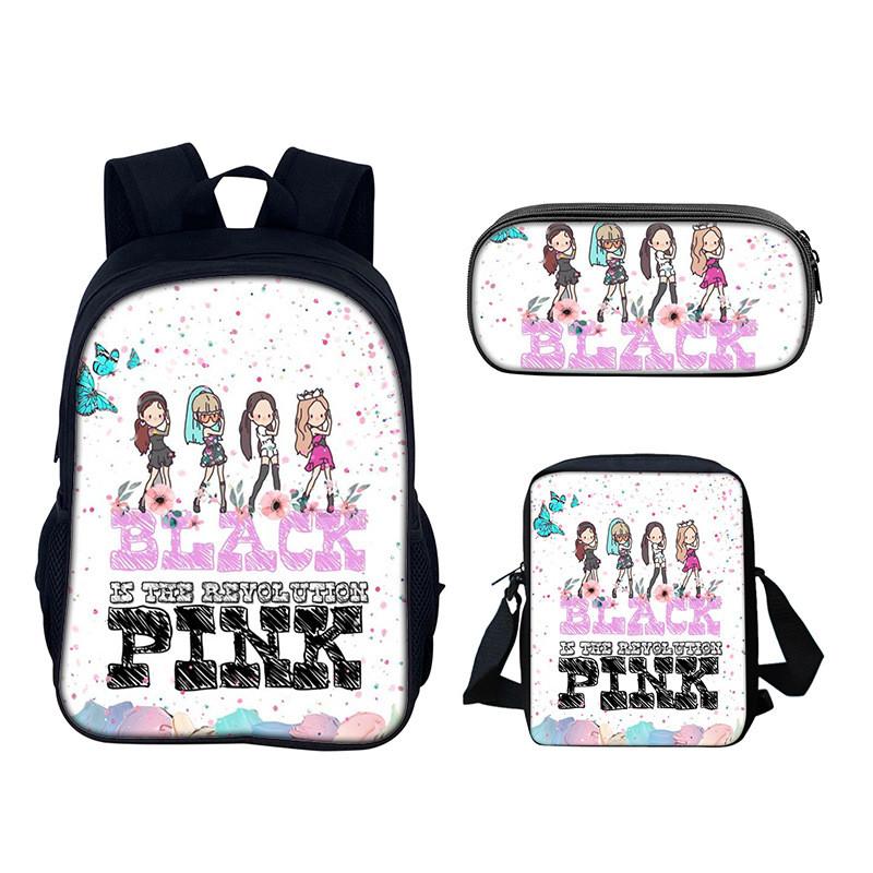Set de Mochila Estudiantil Blackpink con Material de Nylon y Diseño Creativo para Uso Diario