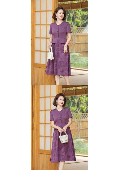 Mom's Elegant Chinese-Style Plus Size Dress: Slimming, Tummy-Concealing Summer Short Sleeve for Middle-Aged and Elderly Women