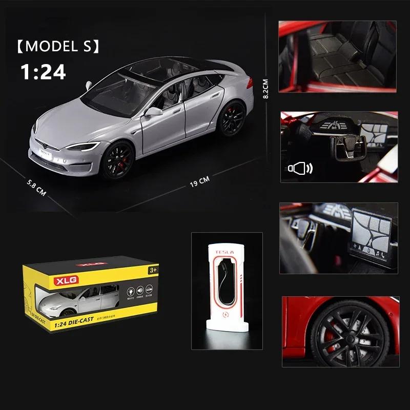 1/24 Tesla modelin S alaşım Metal pres döküm Model araba minyatürleri simülasyon ses ve hafif araç hediyeler için erkek