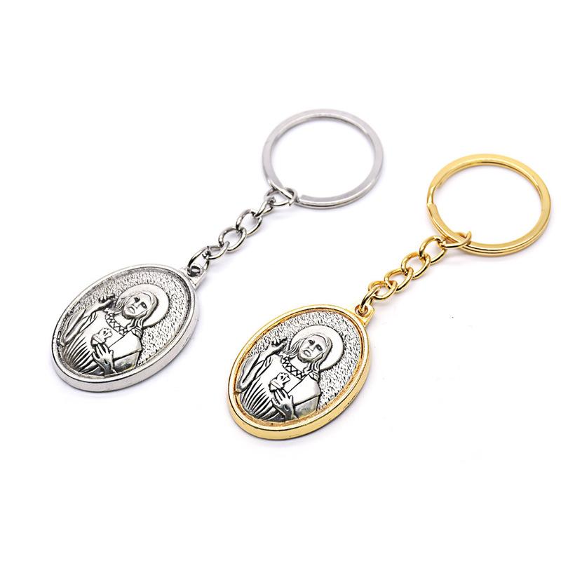 Ancient Oval Virgin Holy Father Saint Benedict Exorcism Ancient Silver Pendant Catholic Relic Keychain Religious Ornaments Church Gifts