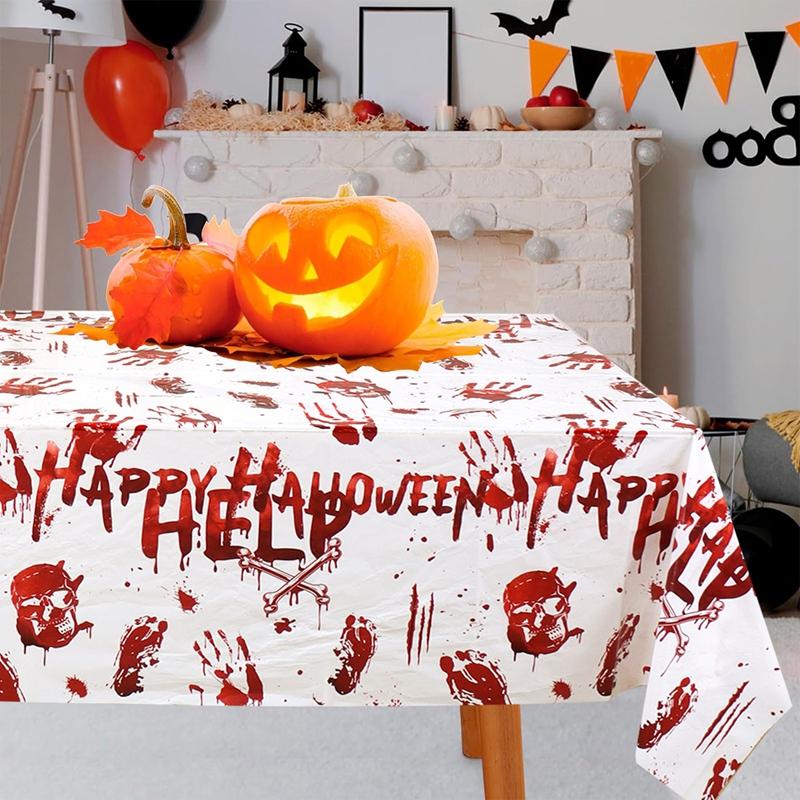 Horror Happy Halloween Tablecloth Bloody Handprint Plastic Table Cover 2026 Festival Halloween Party Table Decoration Supplies